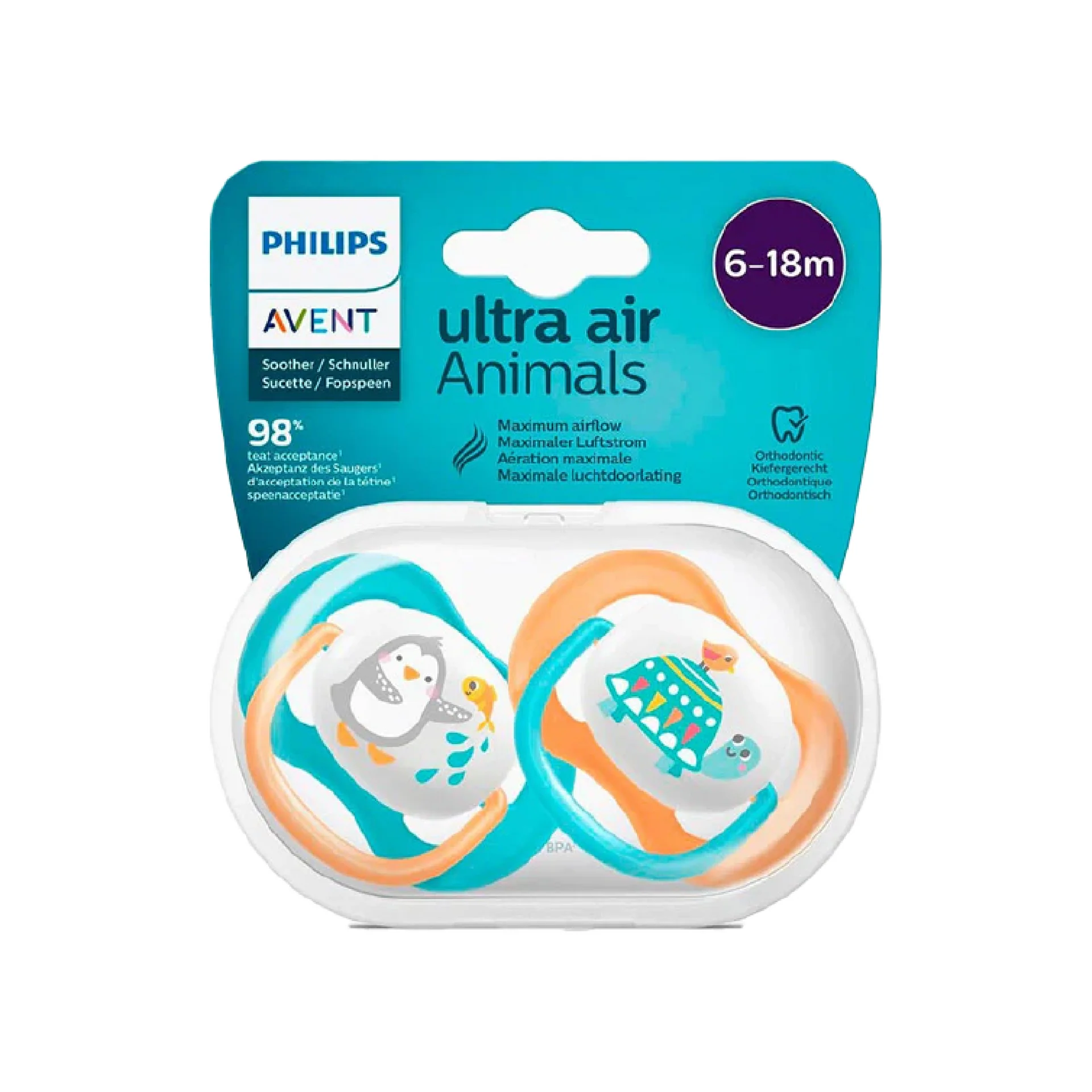 Philips Avent Ultra Air Animals Soother 6-18M, 2 Pieces