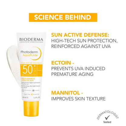 Bioderma Photoderm Aqua Fluid SPF 50+ Light Tint (Claire) Sunscreen for Sensitive Skin, 40ml