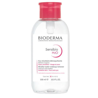 Bioderma Sensibio H2O Micellar Solution with Pump for Sensitive Skin Makeup Removal, 500ml