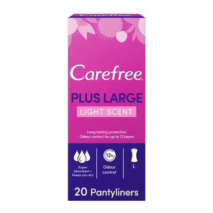 Carefree Plus Large Unscented Panty Liners 20 Liners – Long-Lasting Protection & Freshness