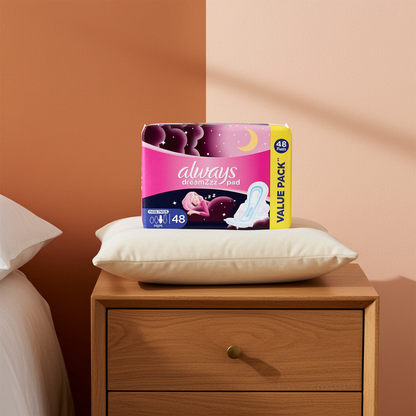 Always Pink Night Sanitary Pads 48 Pads – Overnight Protection with SoftDry Technology – Value Pack