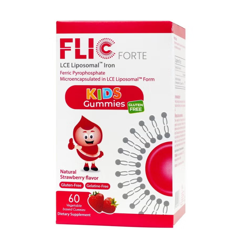 Flic Forte Kids 14mg LCE Liposomal Iron Gummy Supplements Strawberry Flavor, 60 Pieces