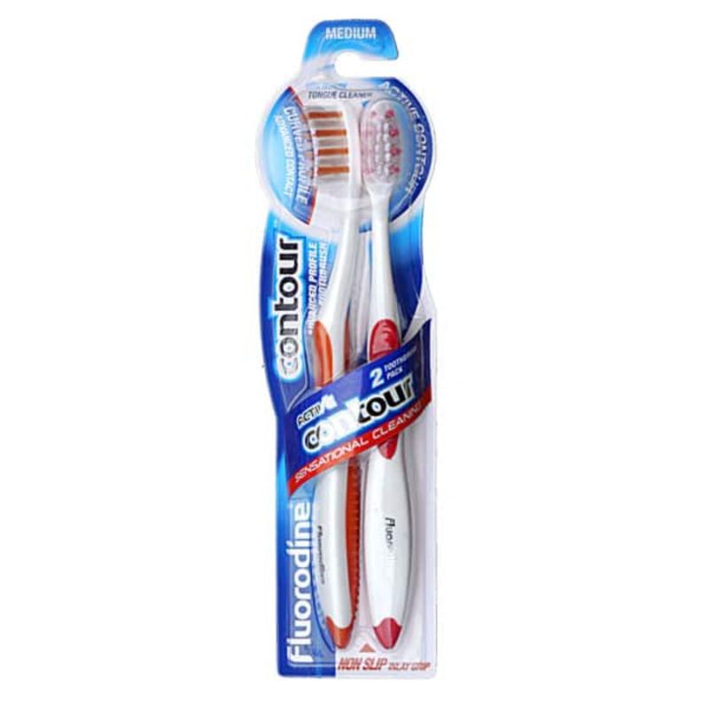 Fluorodine Toothbrush Active Contour Medium - 2 Pieces