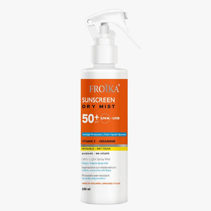Froika Sunscreen Dry Mist SPF 50+ Transparent Spray with Vitamin C & E, 250ml