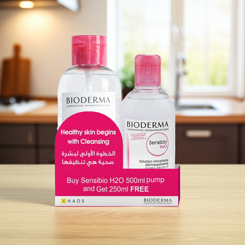 Bioderma Sensibio H2O Micellar Water for Sensitive Skin Offer Pack (500ml Pump + 250ml)