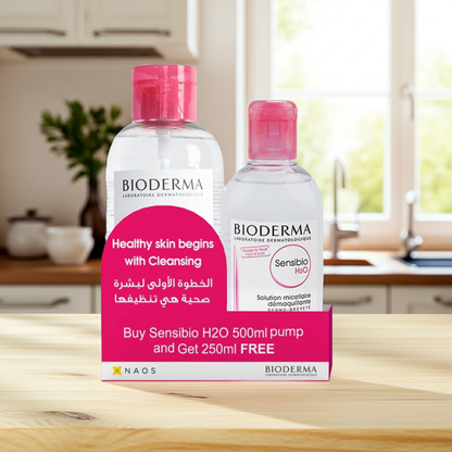 Bioderma Sensibio H2O Micellar Water for Sensitive Skin Offer Pack (500ml Pump + 250ml)