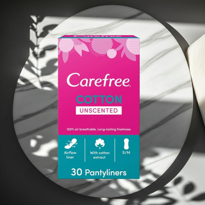 Carefree Cotton Feel Unscented Normal Panty Liners 30 Liners – Breathable Daily Freshness