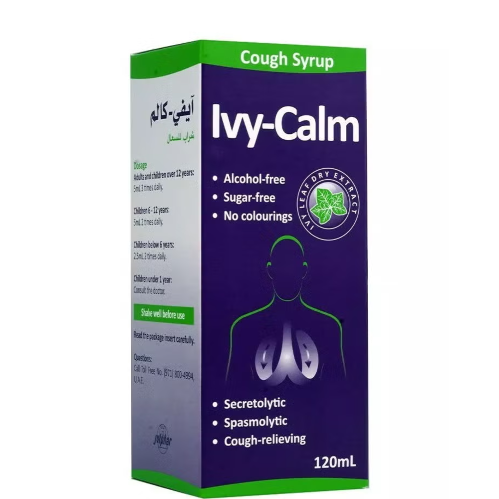 Ivy-Calm Secretolytic & Spasmolytic Cough Syrup With Dry Ivy Leaf Extract - Sugar Free, Alcohol Free, Colorings Free 120 Ml