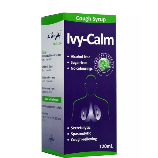 Ivy-Calm Secretolytic & Spasmolytic Cough Syrup With Dry Ivy Leaf Extract - Sugar Free, Alcohol Free, Colorings Free 120 Ml