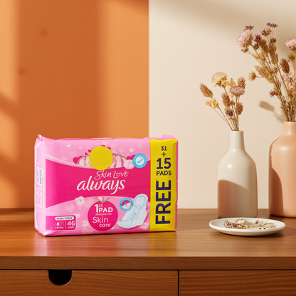 Always Pink Skin Love Sanitary Pads 46 Pads – Skin-Friendly Protection with SoftDry Technology