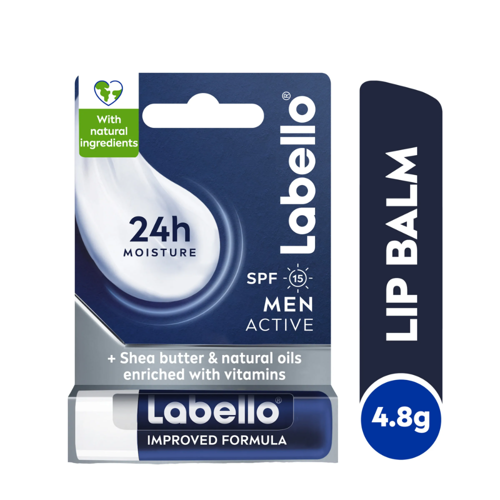 Labello 24h Moisturizing Men Active Lip Balm With Shea Butter, Natural Oils & Vitamins Spf15, 1 Piece