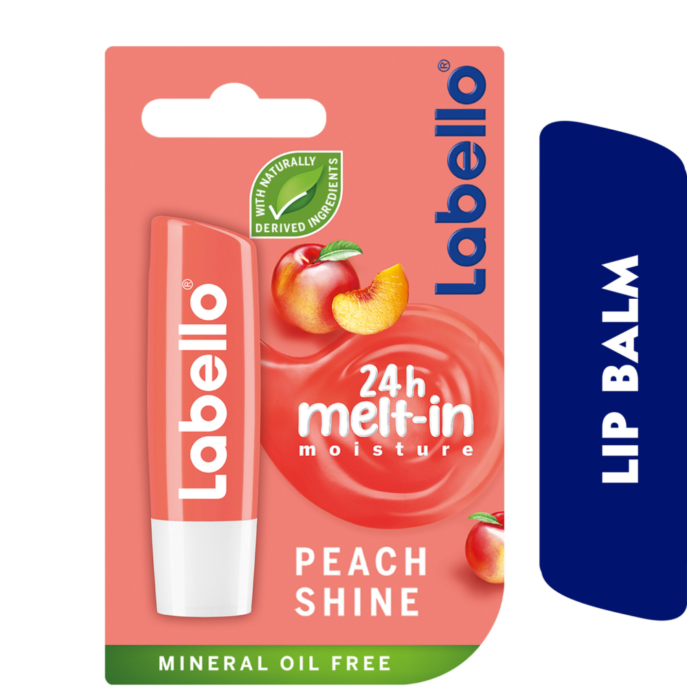 Labello Peach Shine Moisturizing With Natural Oils Mineral Oil Free Lip Balm, 4.8G