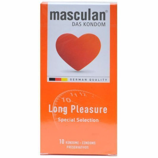 Masculan Long Pleasure Dotted & Ribbed Condoms, 10 Pieces