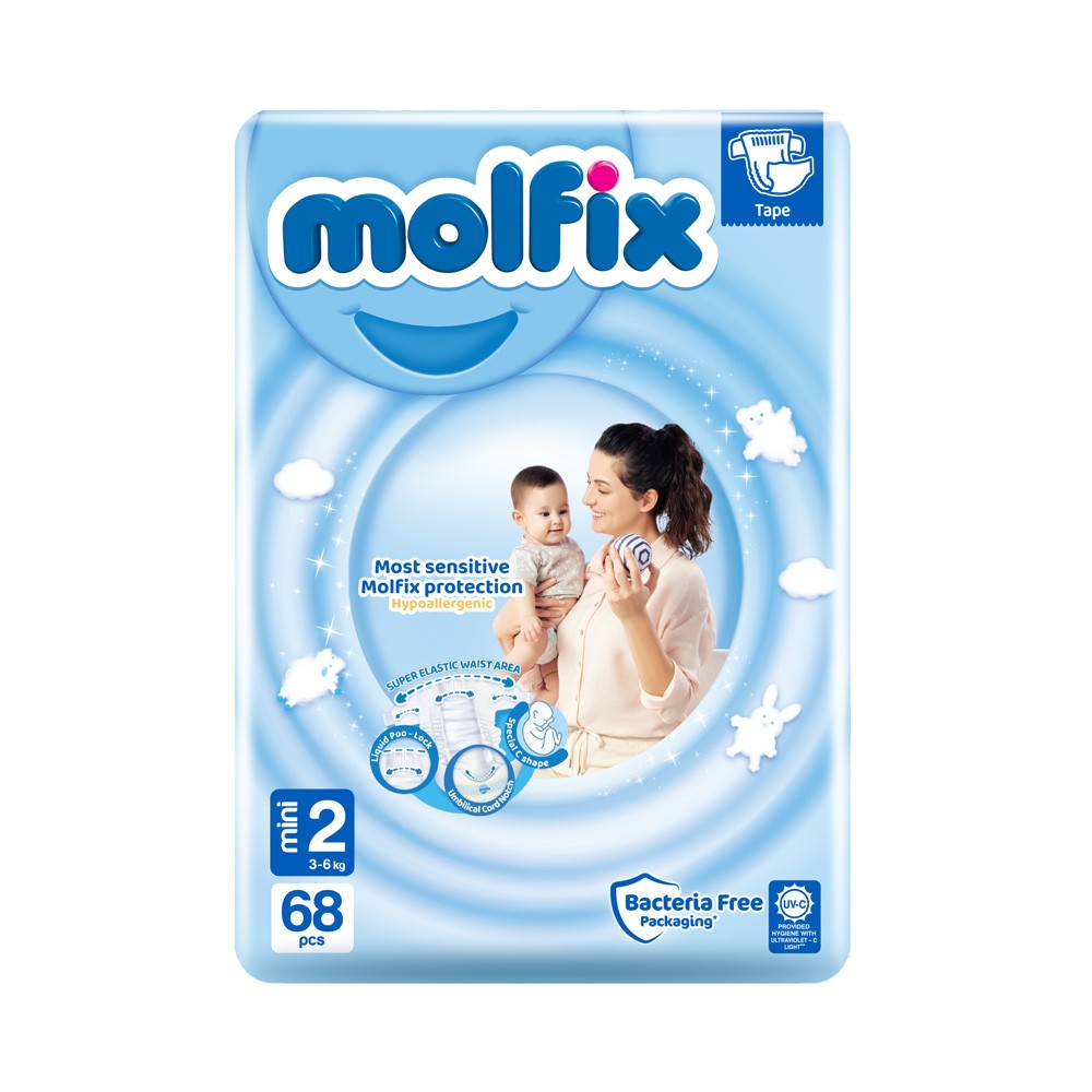 Molfix 3-6Kg Mini Size 2 Baby Diaper, 68 Diapers