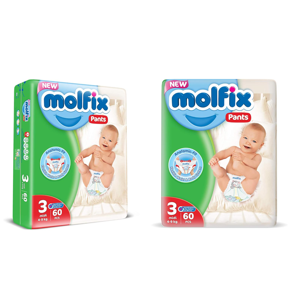 Molfix Anti Leakage Comfortable Midi Baby Diaper Pants, 6-11Kg, 60 Count