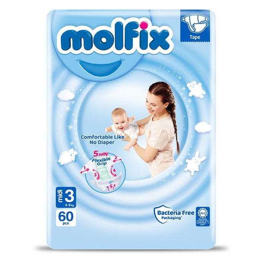 Molfix Anti Leakage Comfortable Midi Baby Diapers, Size 3, 60 Pieces
