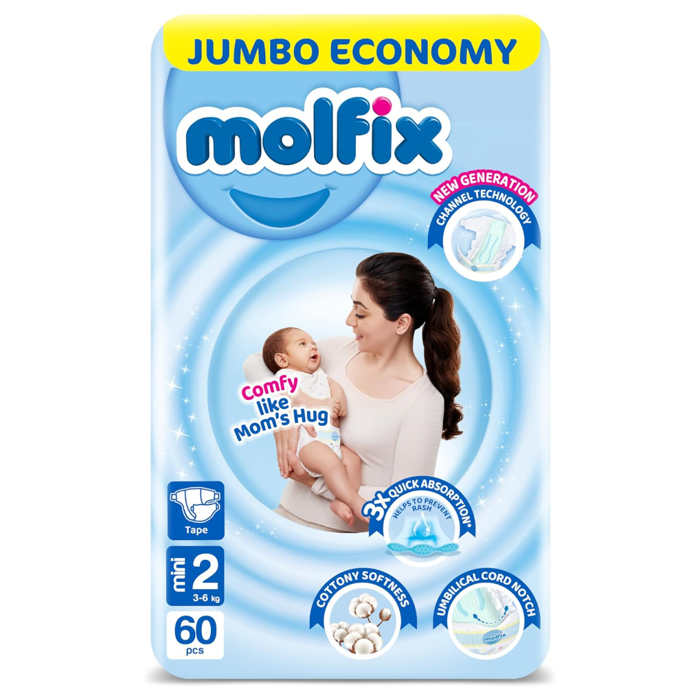 Molfix Baby Diapers, Mini, Size 2, 34 Pieces