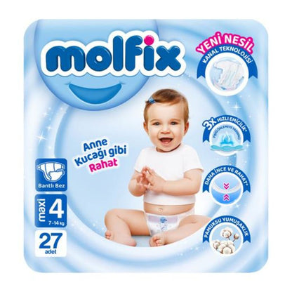 Molfix Baby Diapers Maxi Size 4 (9-14 kg) – 27 Pieces