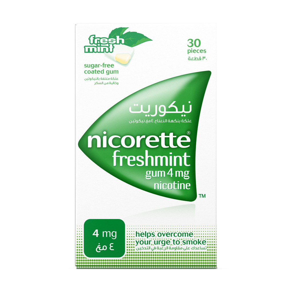 Nicorette Gum 4 Mg Nicotine Gum Sugar-Free, Fresh Mint Flavour, 30 Pieces