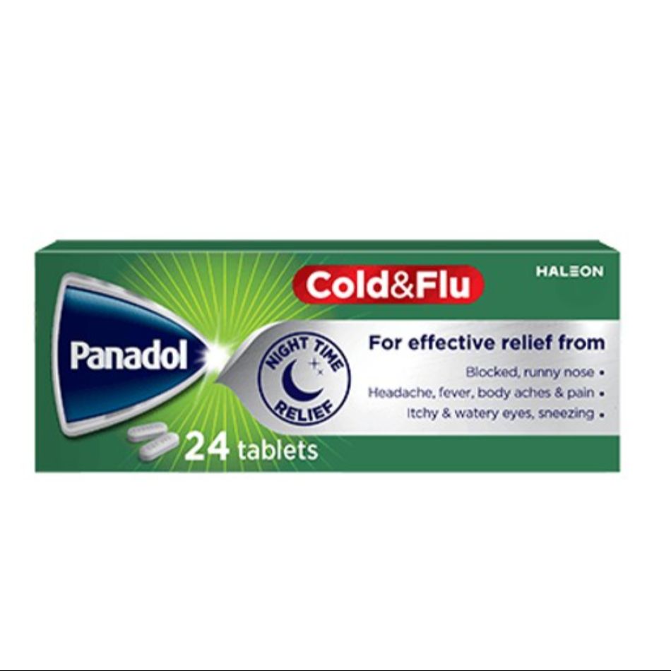 Panadol Cold + Flu Green Night Time Relief, 24 Caplets