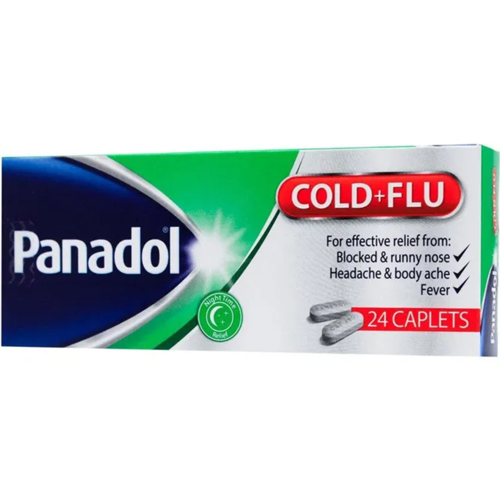 Panadol Cold + Flu Green Night Time Relief, 24 Caplets