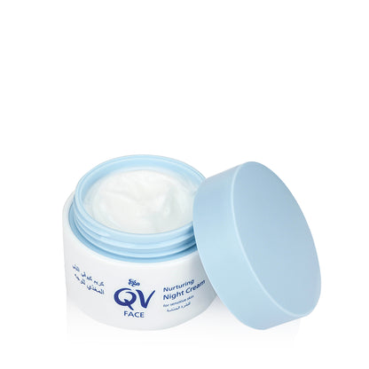 QV Face Nurturing Night Cream 50g open jar showing cream texture