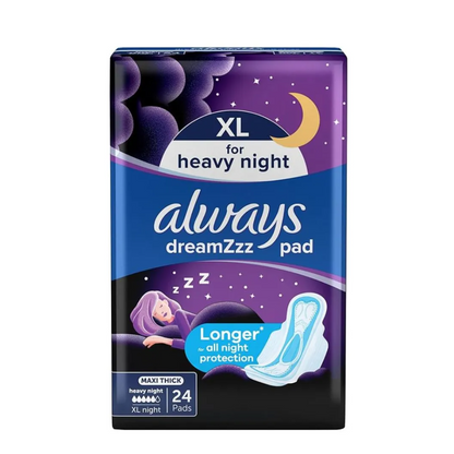 Always Black Night Sanitary Pads 24 Pads – Extra-Long Overnight Protection with Wings