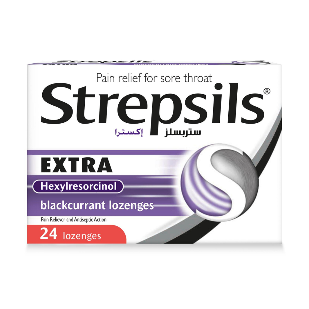 Strepsils Blackcurrant Extra Sore Throat Relief Lozenges, 24 Lozenges