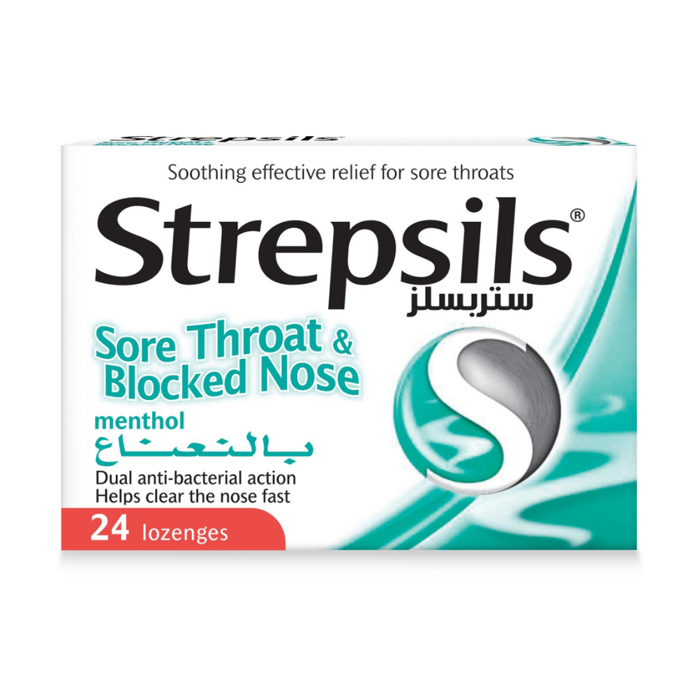 Strepsils Menthol Sore Throat & Blocked Nose Relief Lozenges, 24 Lozenges