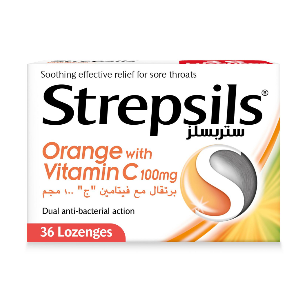 Strepsils Orange With Vitamin C Sore Throat Relief Lozenges, 36 Lozenges