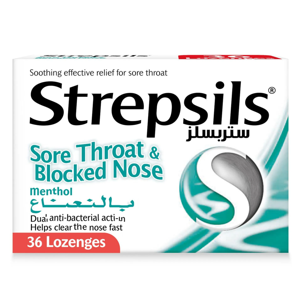 Strepsils Sore Throat & Blocked Nose Menthol Relief Lozenges, 36 Lozenges
