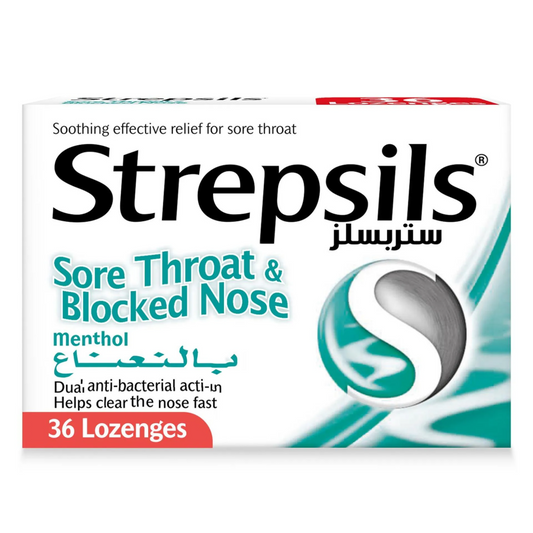 Strepsils Sore Throat & Blocked Nose Menthol Relief Lozenges, 36 Lozenges