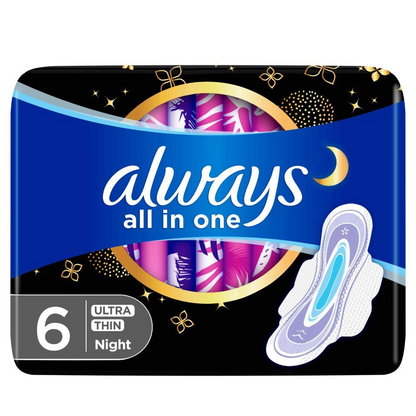 Always Black Night Ultra Thin Sanitary Pads 6 Pads – Overnight Protection with SoftDry Technology