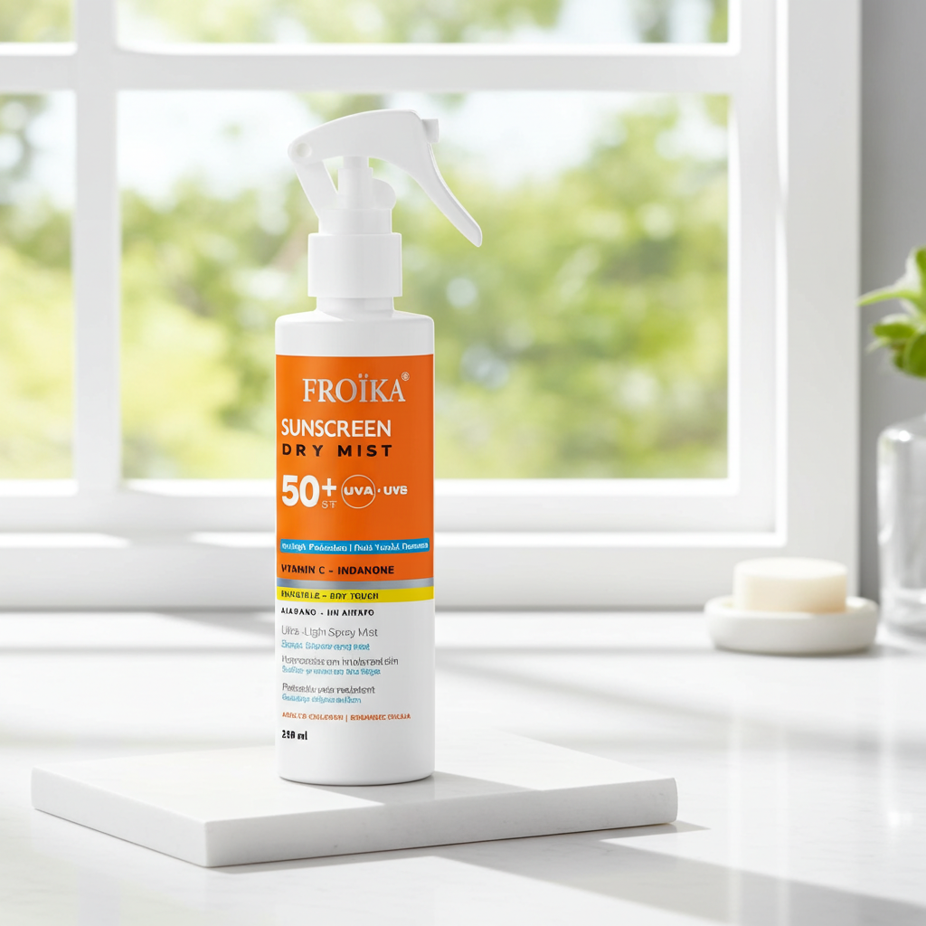 Froika Sunscreen Dry Mist SPF 50+ Transparent Spray with Vitamin C & E, 250ml