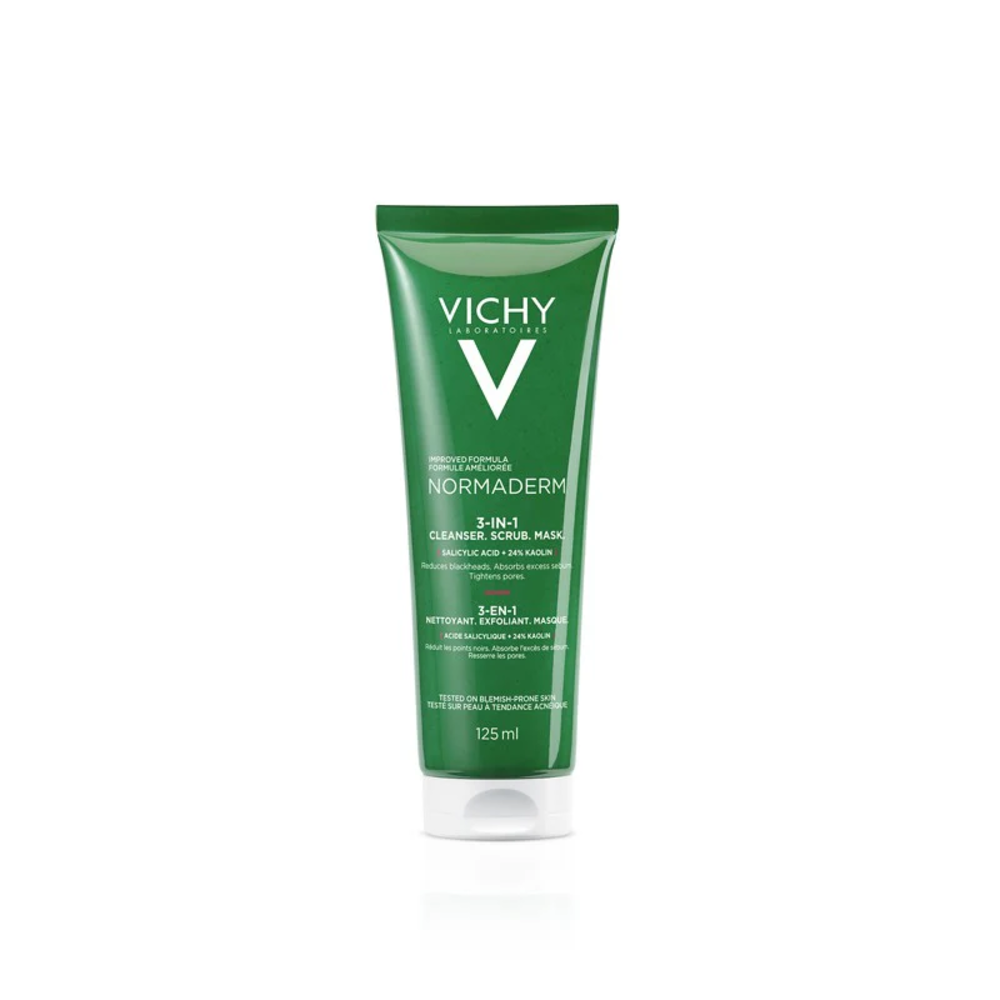 Vichy Normaderm 3-in-1 Cleanser 125ml – Cleanse, Exfoliate & Purify for Oily & Acne-Prone Skin