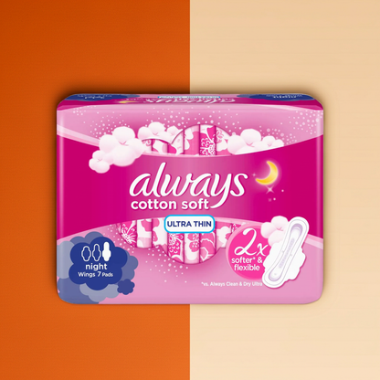 Always Ultra Night Pink Sanitary Pads 7 Pads – Overnight Protection with SoftDry Technology