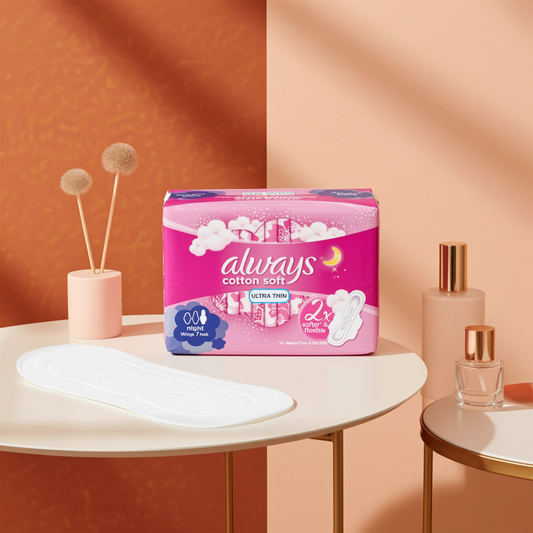 Always Ultra Night Pink Sanitary Pads 7 Pads – Overnight Protection with SoftDry Technology