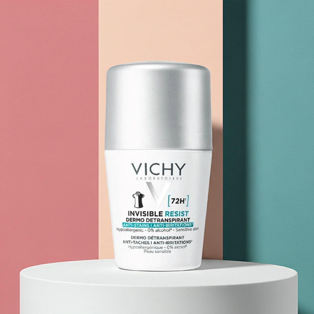 Vichy 72H Invisible Resist Roll-On Deodorant 50ml – No White Marks on Dark Clothes