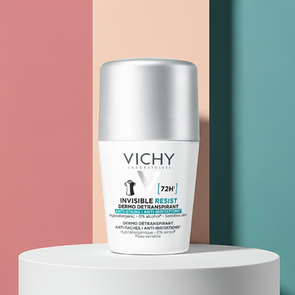 Vichy 72H Invisible Resist Roll-On Deodorant 50ml – No White Marks on Dark Clothes