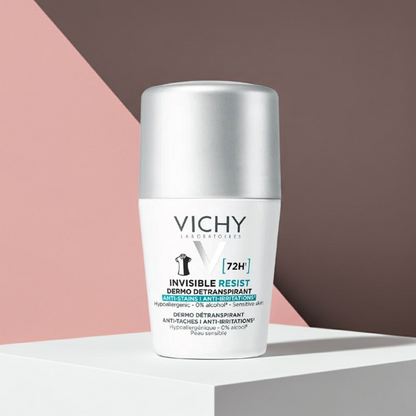 Vichy 72H Invisible Resist Roll-On Deodorant 50ml – No White Marks on Dark Clothes